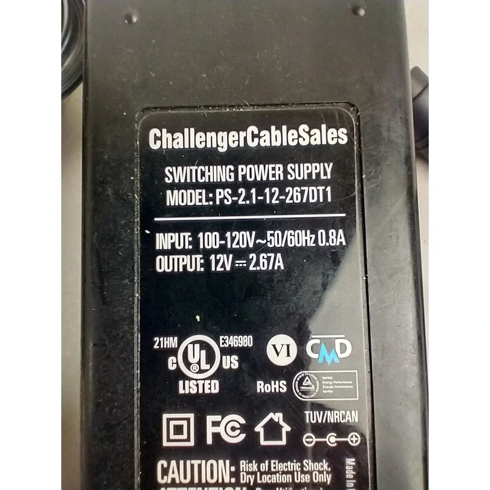 ChallengerCableSales 12V 2.67A Power Supply Adapter PS-2.1-12-267DT1 DCX3501‎